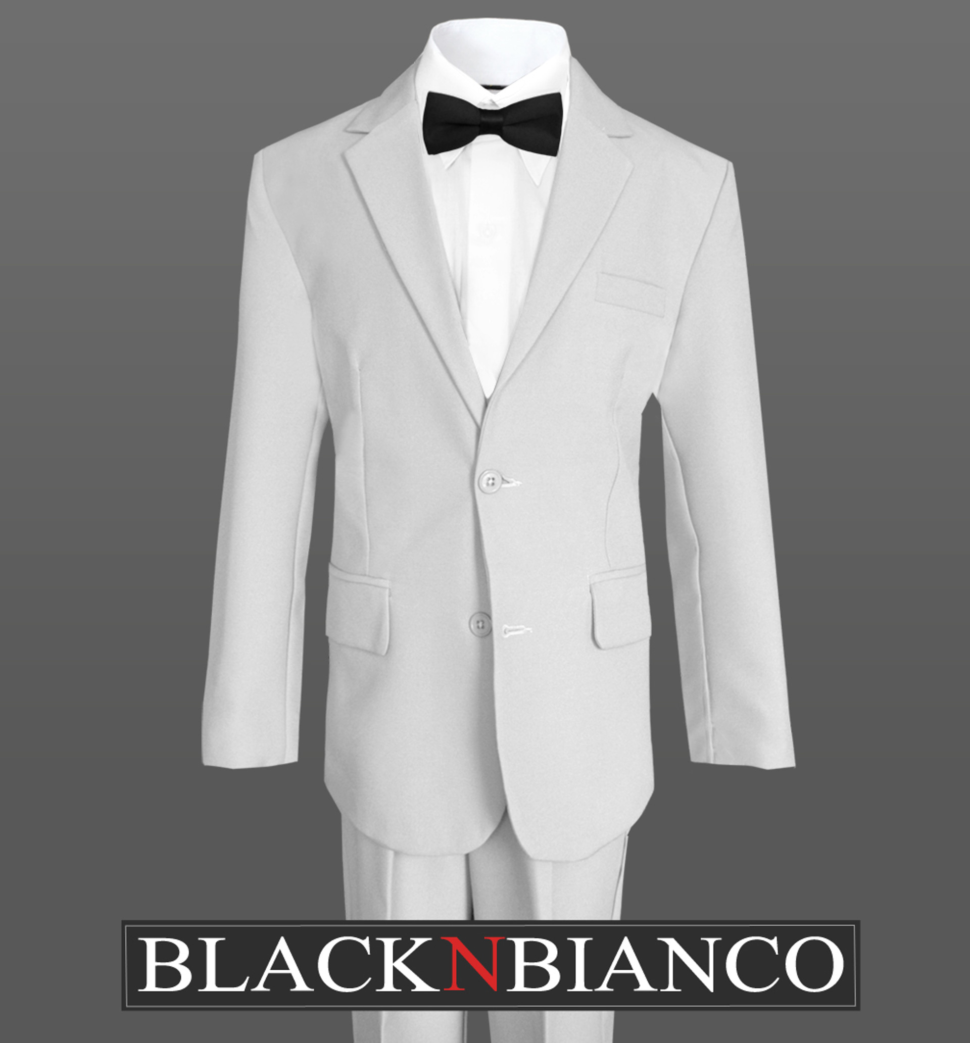 Black n Bianco Boys' Signature Slim Suit in Light Gray