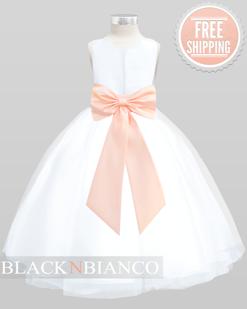 pink satin flower girl dress
