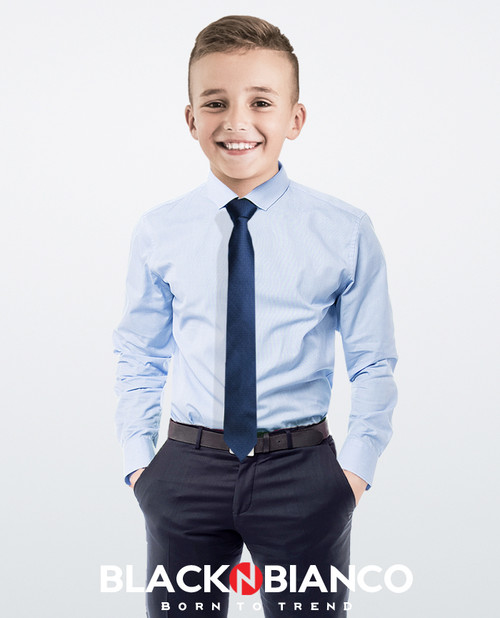 Black n Bianco Boys Button Down Dress Shirt with Tie. Color: light blue
