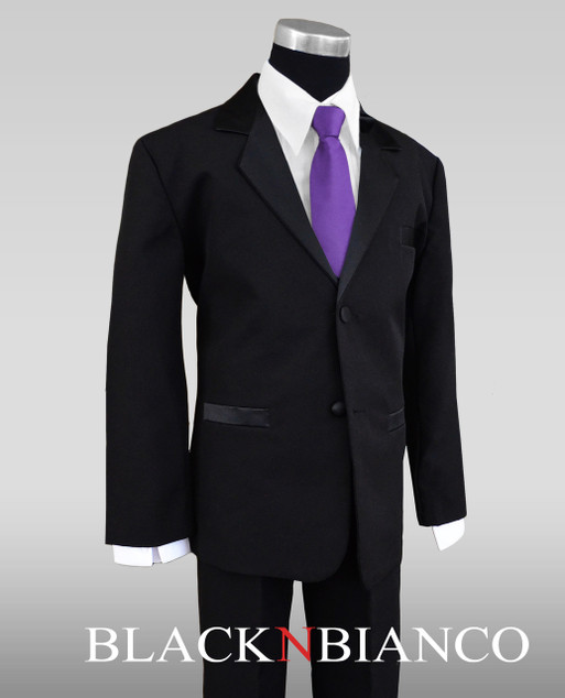 Black n Bianco boys tuxedo suit with a light purple neck tie