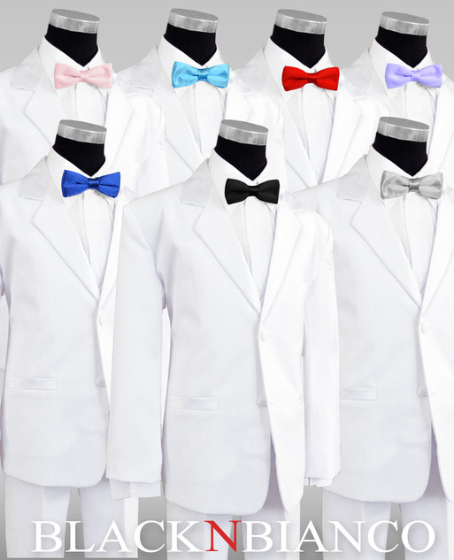 White Tuxedo for Kids with Colored Slim Bow Tie