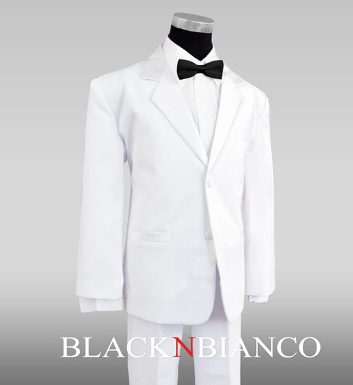 Boys Tuxedo in white with a black batwing bow tie
