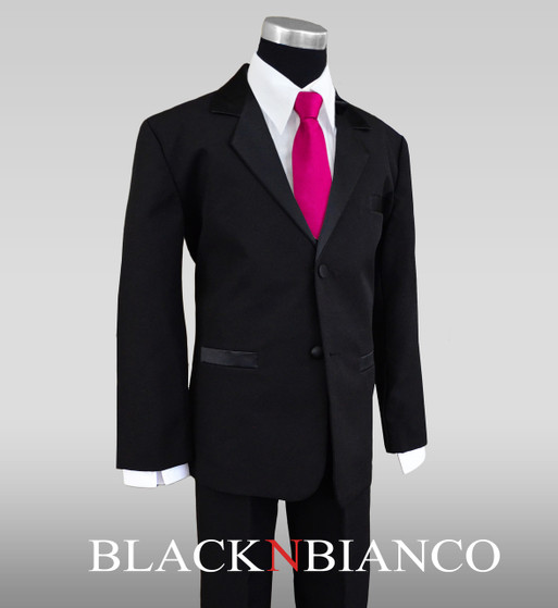 Black Tuxedo for Kids with a Fuchsia neck Tie