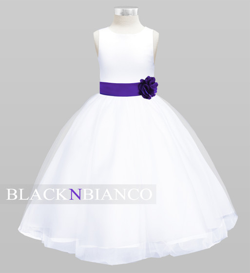 Purple Sash, Flower and Bow With a Beautiful Flower Girl Dress