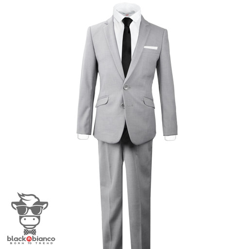 Boys Slim Fit Signature Slim Suit in Light Gray by Black n Bianco Born To Trend