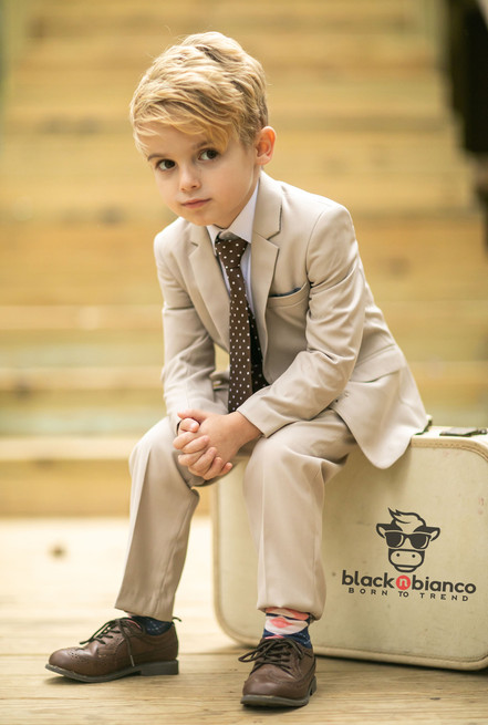 Black n Bianco Boys' Khaki Slim Fit Suit