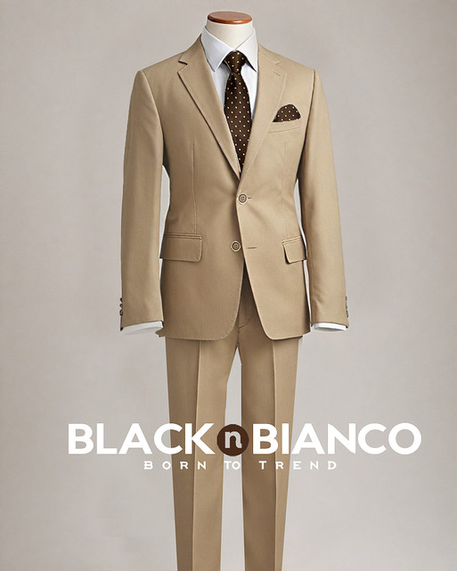 Black n Bianco Boys Slim Fit Khaki Tan Suit