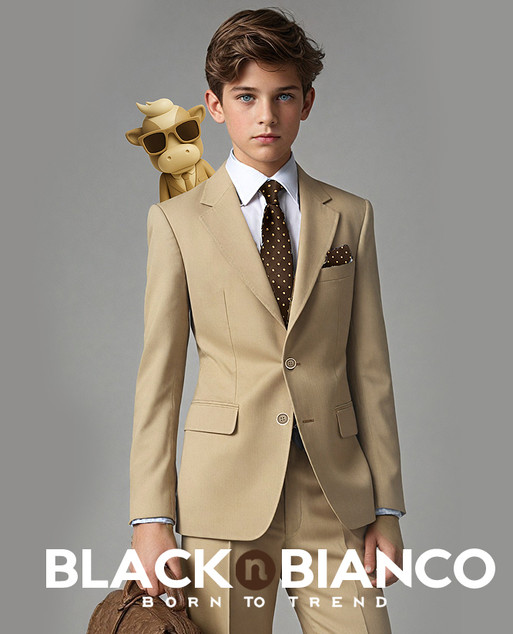 Black n Bianco Boys Khaki Slim Fit Suit
