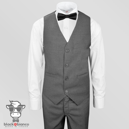 Black N Bianco Boys' Siganture Slim Tuxedo Suit in Dark Grey