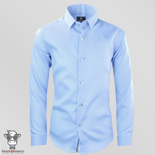 Boys Baby Blue Sateen Button Down Dress Shirt