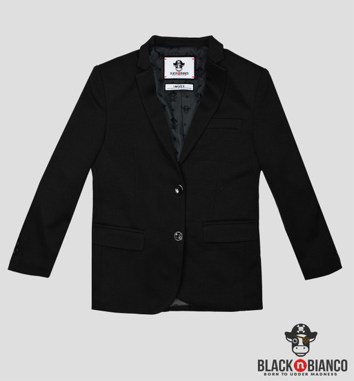 Black n Bianco Boys Blazer Flat View Twill Fabric