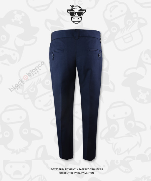 Boys Navy Slim Fit Flat Front Pants