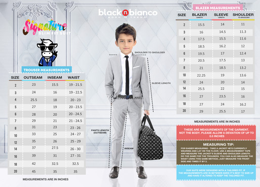 Black n Bianco Boys' Signature Slim Fit Suit Size Chart