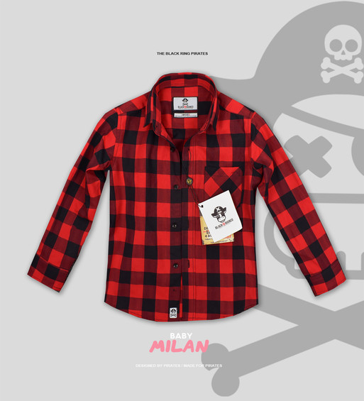 Boys Long Sleeve Flannel Button Down in Red and Black Checkered 