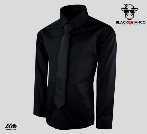 Black n Bianco Boys Black Dress Shirt with matching Black Tie
