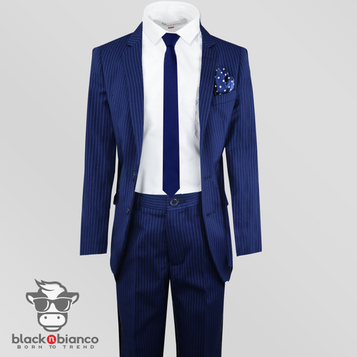 Black n Bianco Signature Slim Fit Navy Pinstripe Suit designed for Kids