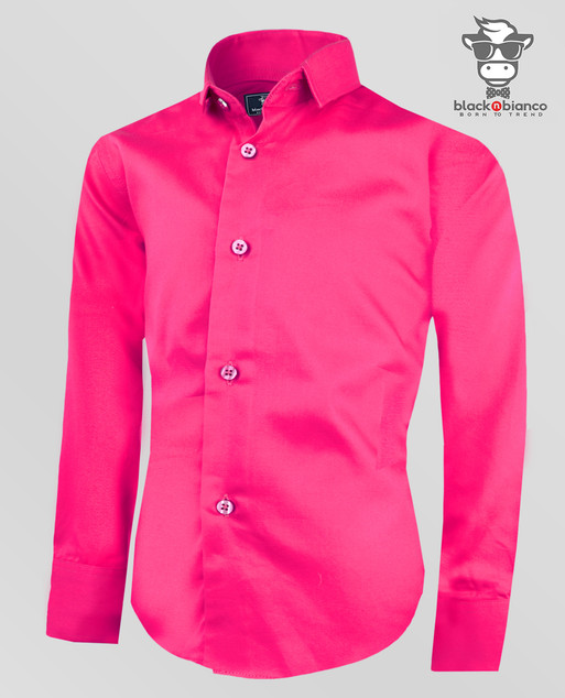 Black n Bianco Boys' Fuchsia Hot Pink Sateen Dress Shirt