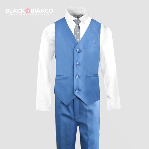 Black n Bianco Boys Sophia Mid blue Slim Fit Vest and Tie