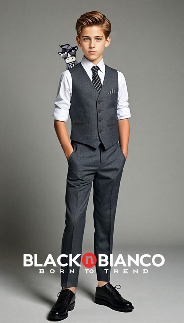 Black n Bianco Boys Charcoal Slim Tailored Vest Suit.