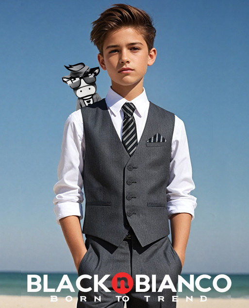 Black n Bianco Boys Vest Charcoal Vest Slim Suit. 