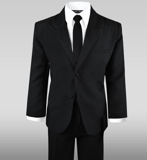 Black N Bianco Boys Suit in Black with a Long Black neck tie