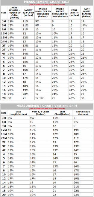 BLACK N BIANCO BOYS SUIT SIZE CHART