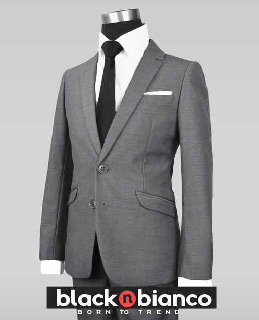 Boys Slim Fit Gray Suit Textured 