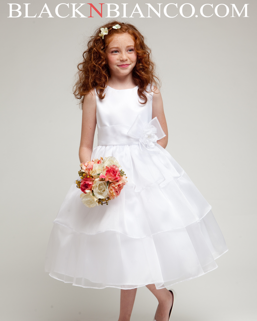 White Three Layered Flower Girl Dress BLACK N BIANCO