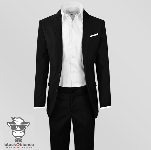 Casual Slim Blazer Suit in Black For boys and kids of all ages. 