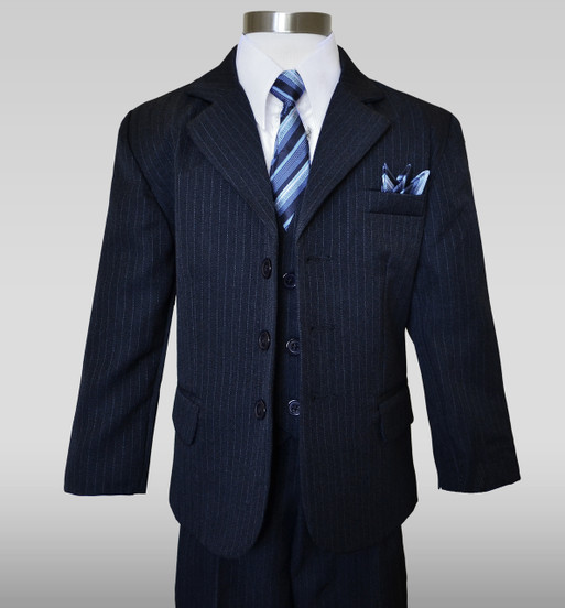 Boys Dark Navy Pinstripe Suit Black n Bianco