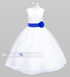 White Flower Tulle Sleeveless Girl Dress with a Royal Blue Sash and Flower