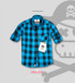 Boys Long Sleeve Button Down Casual Checkered Turquoise and Black Flannel Shirt.