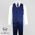 Boys Slim Fit Vest Pinstripe Suit in Navy Blue