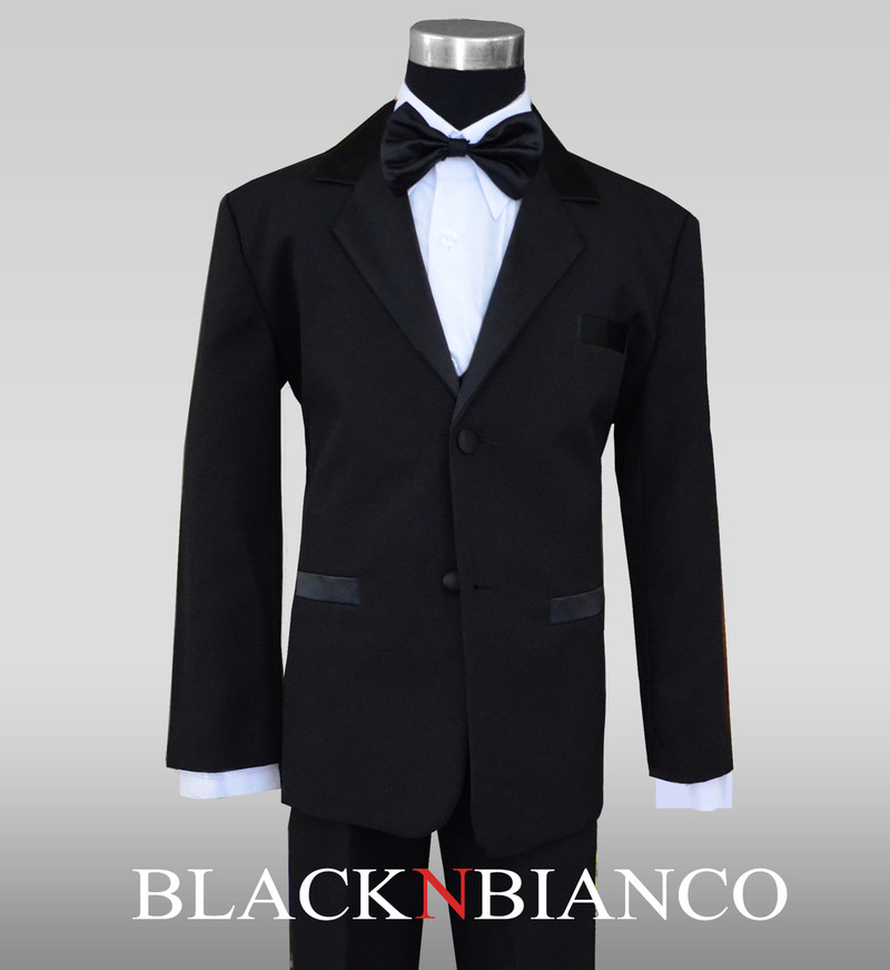 Formal Tuxedo Suit for Kids with Long Neck Tie in Black