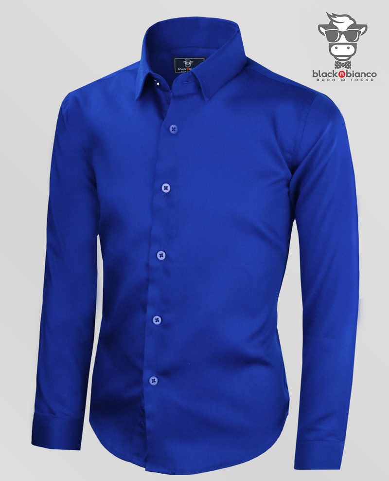 black and royal blue shirt