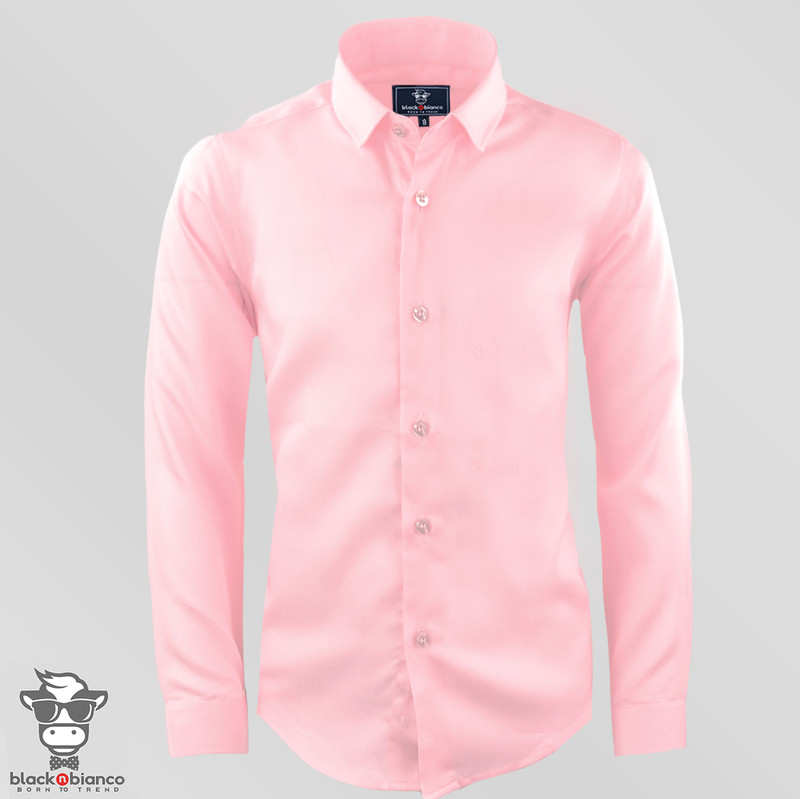 Black N Bianco Boys' Signature Button Down Sateen Light Pink Dress Shirt