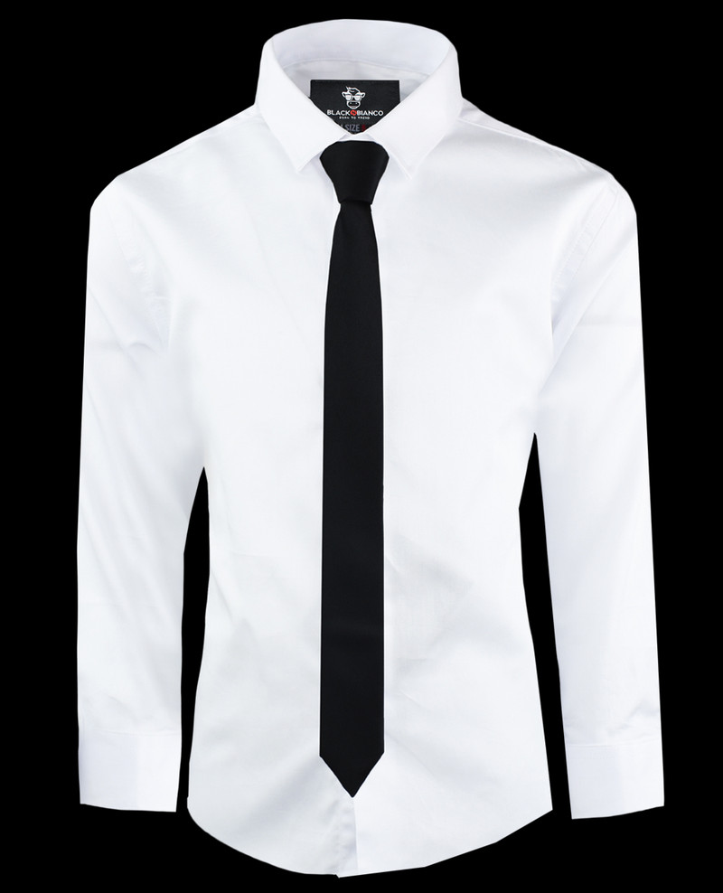 Black n Bianco Boys Elite Button Down Dress Shirt in Whitewith Matching Tie