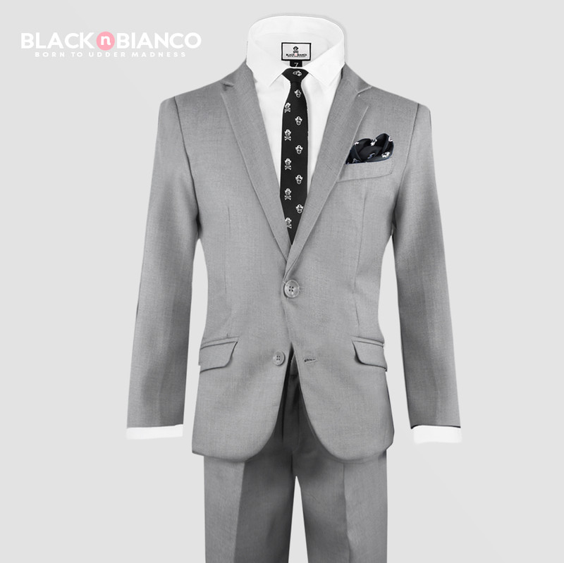 Boys Slim Fit Suit Rosefia Mary Mid Gray