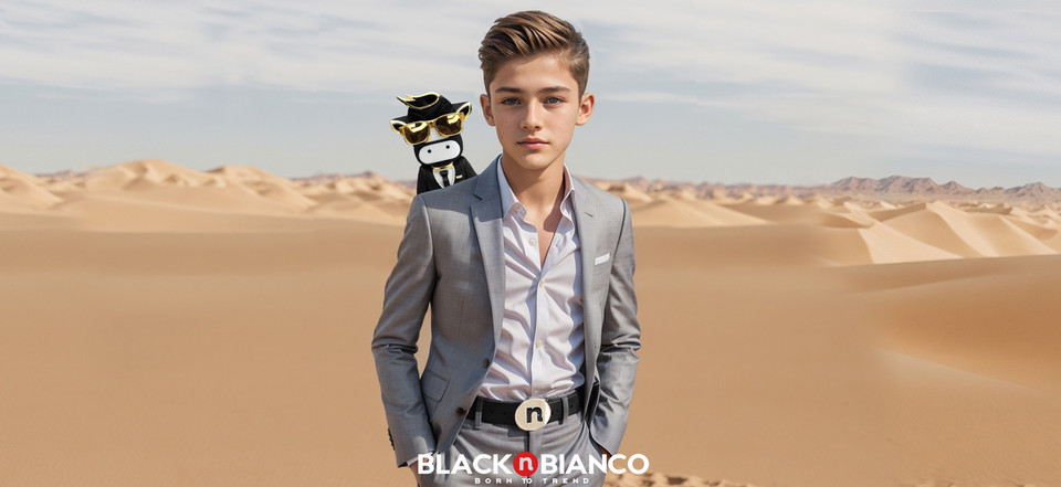 Black n Bianco Boys Light Gray Slim Fit Suit
