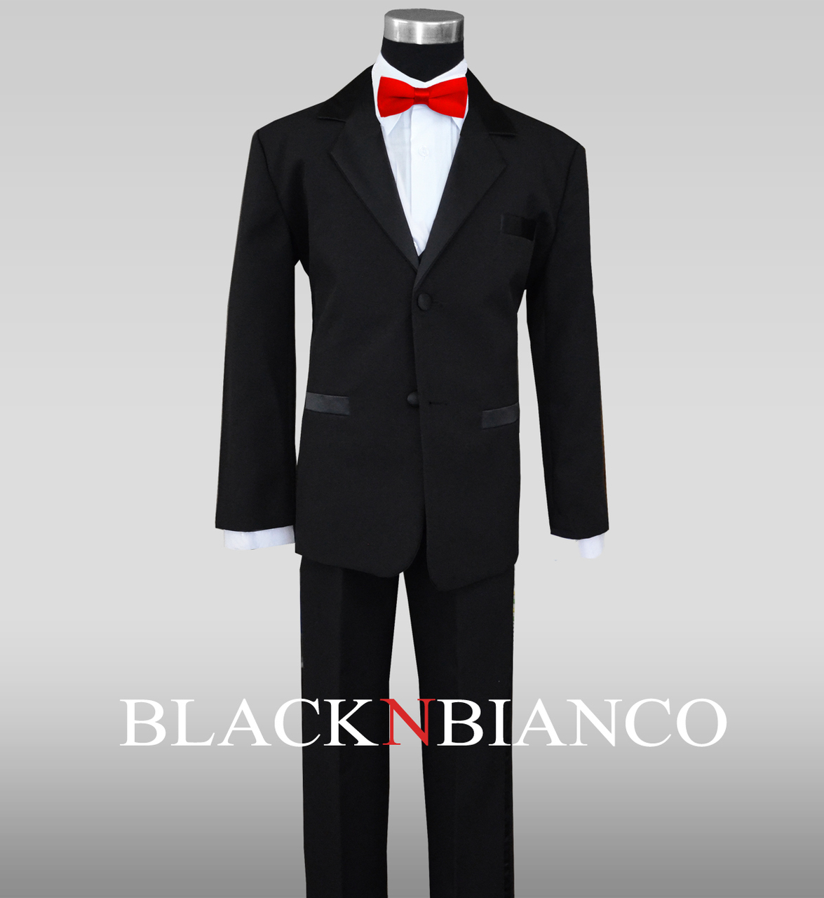 Boys Tuxedos In Black With Red Slim Bow Tie - black tuxedo pants roblox