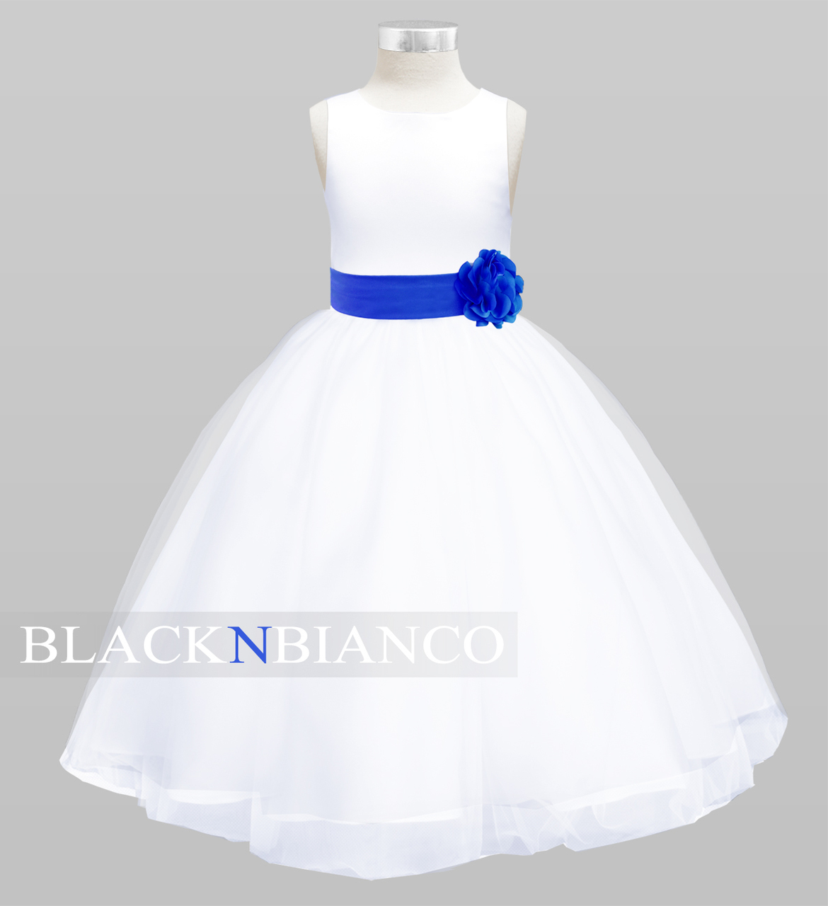 Flower Girl Tulle Dress with Removable Colored Sash and Flower