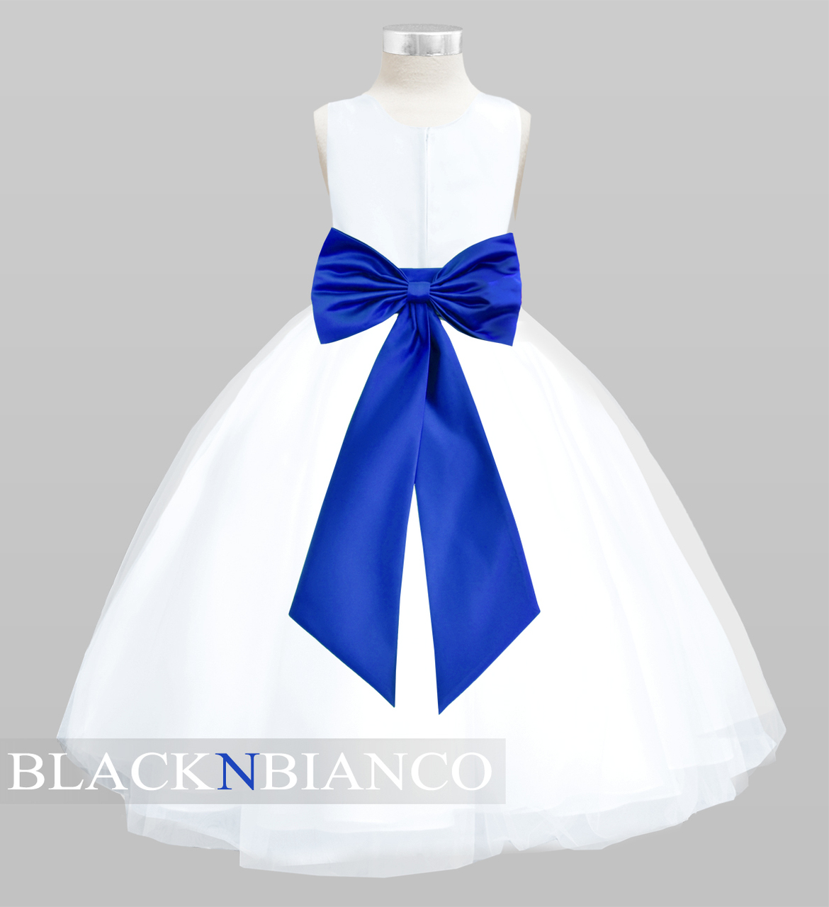 white flower girl dress with sash