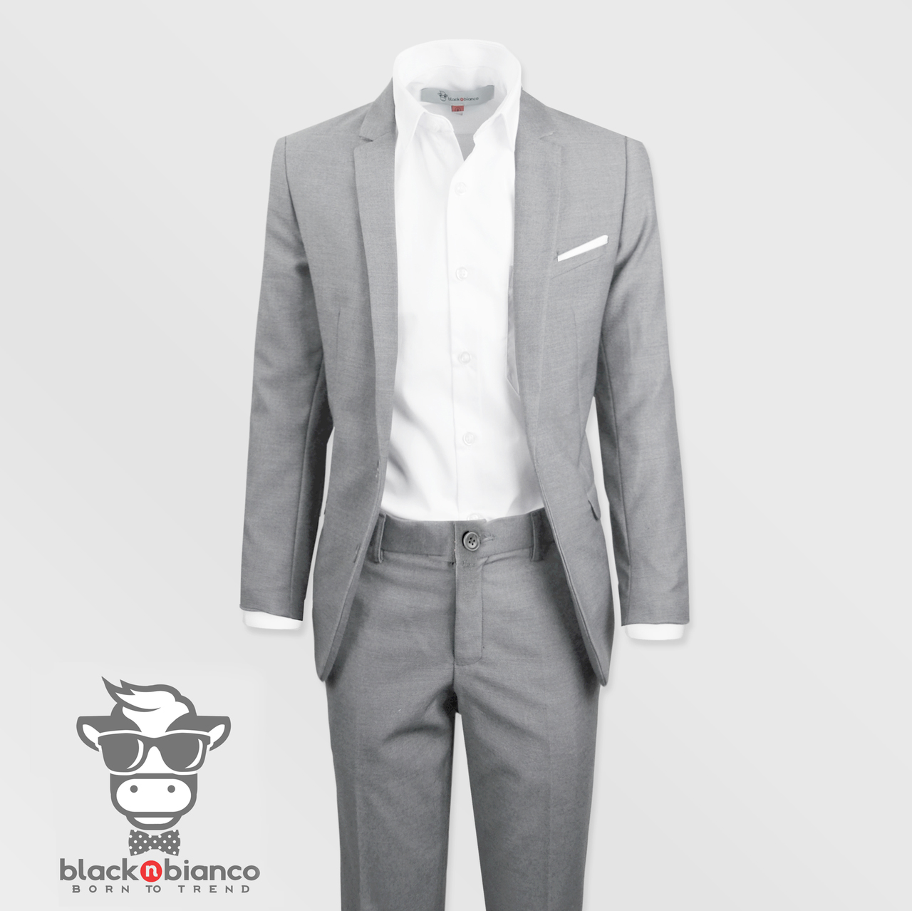 Black n Bianco Boys' Signature Slim Suit in Light Gray