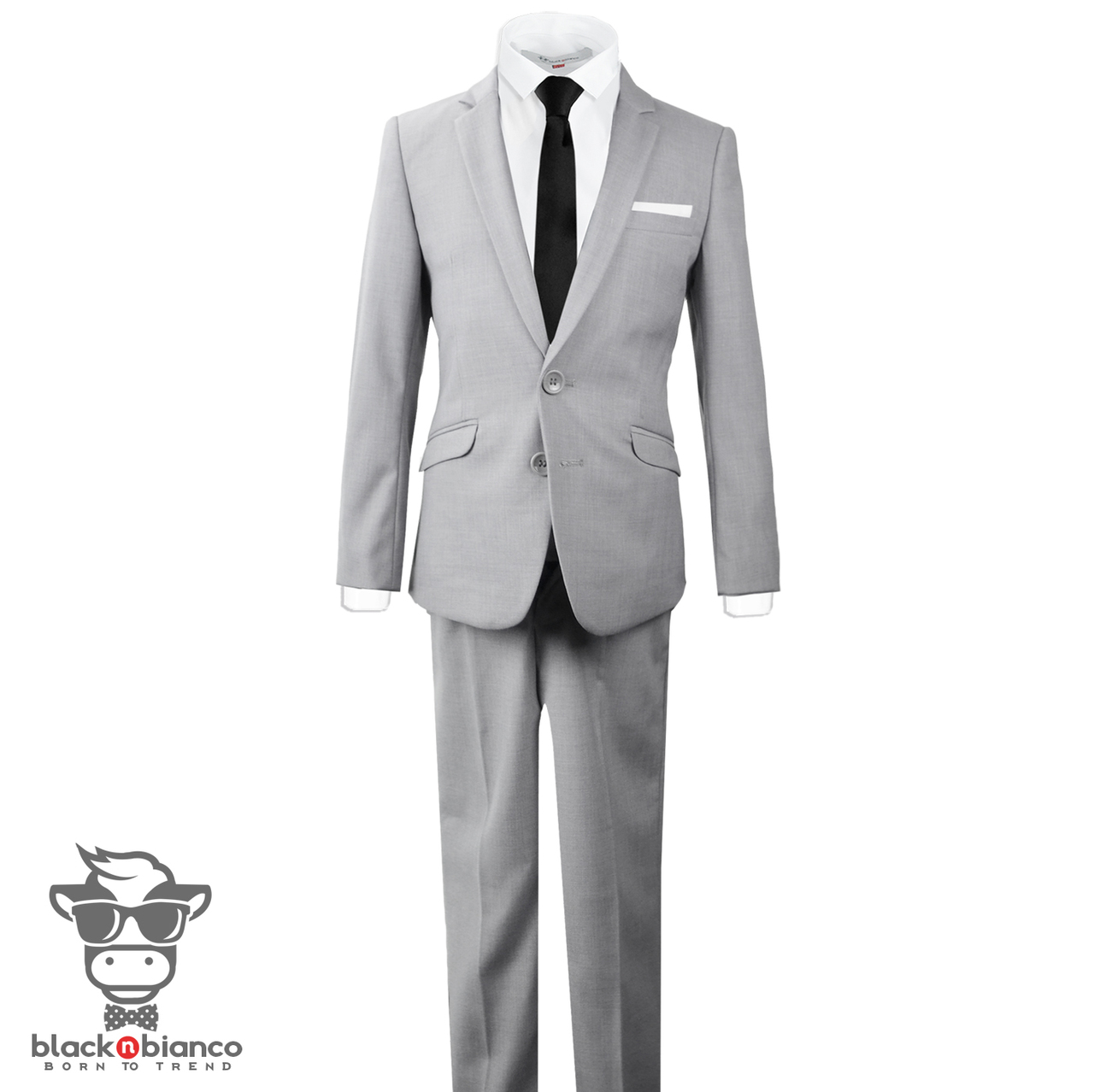 Black N Bianco Signature Boys' Slim Fit Suit in Dark Grey 18