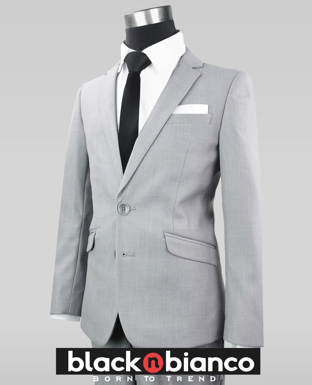 Black n Bianco Boys' Signature Slim Suit in Light Gray