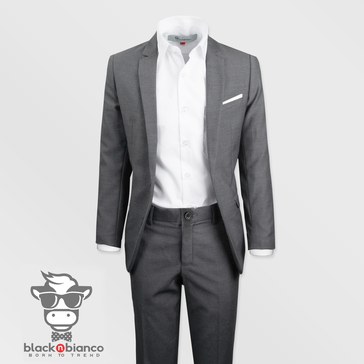 Black N Bianco Boys' Siganture Slim Suit Dark Grey