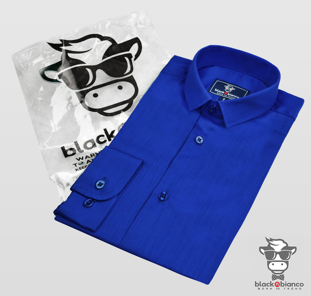 Black N Bianco Boys' Signature Sateen Dress Shirt in Blue.