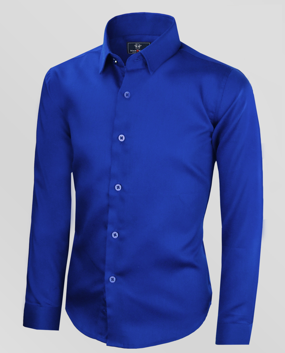 Black n Bianco Boys' Signature Sateen Long Sleeve Dress Shirt in Blue