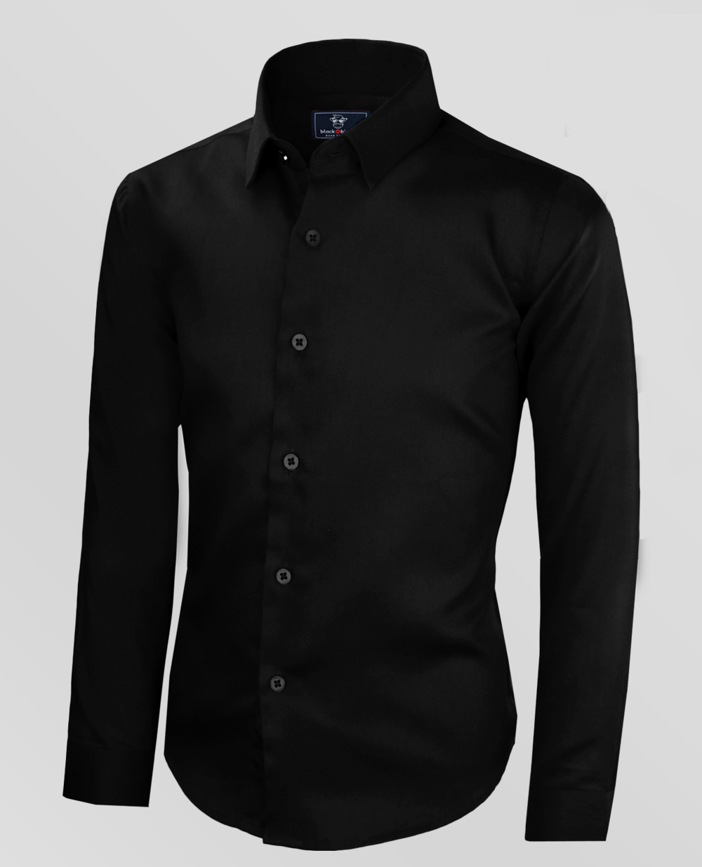 Black N Bianco Boys' Signature Black Button Down Sateen Dress Shirt 12