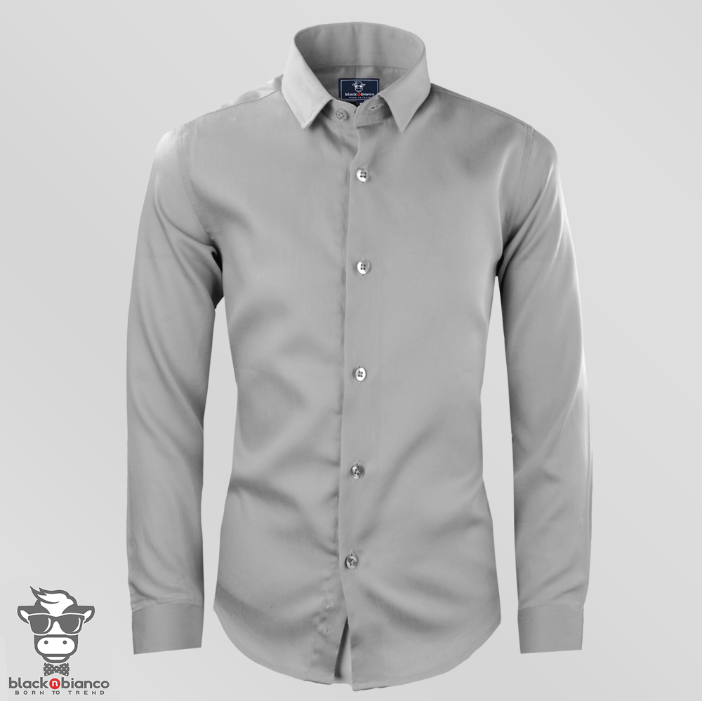 Black N Bianco Signature Boys' Button Down Sateen Dress Shirt in Gray